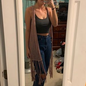 Crochet accent long vest